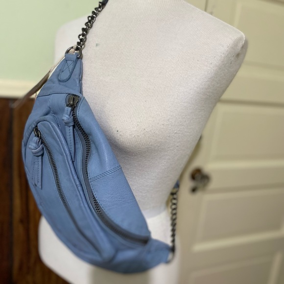 Sold Free People We The Free Distressed Leather Archer Sling Bag Light Blue NWT - Picture 14 of 15